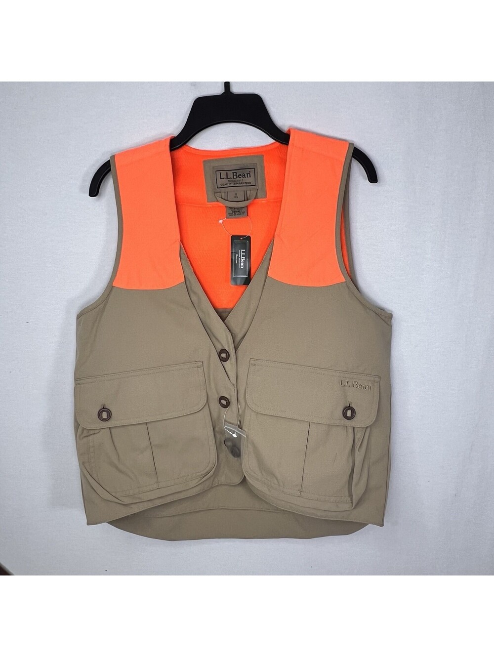 LL Bean Mens Size XL Vintage Vest Orange Khaki Hunting Marine Fishing Pockets